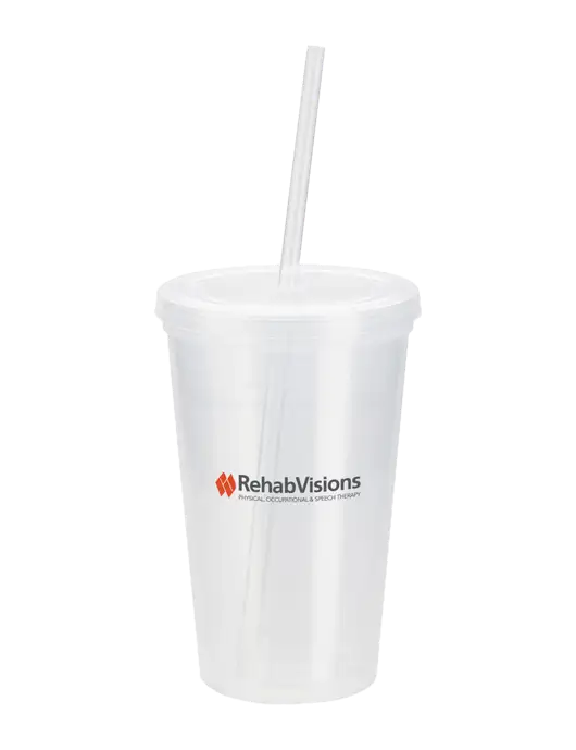 Sorrento Clear 16 oz Tumbler with Lid & Straw w/RehabVisions Logo