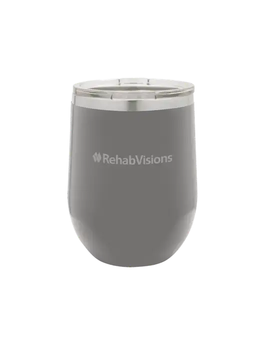 Polar Camel 12 oz Powder Coated Grey Vacuum Insulated Stemless Wine Tumbler w/RehabVisions Logo