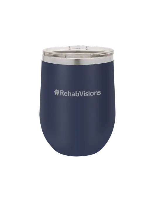 Polar Camel 12 oz Powder Coated Navy Vacuum Insulated Stemless Wine Tumbler w/RehabVisions Logo