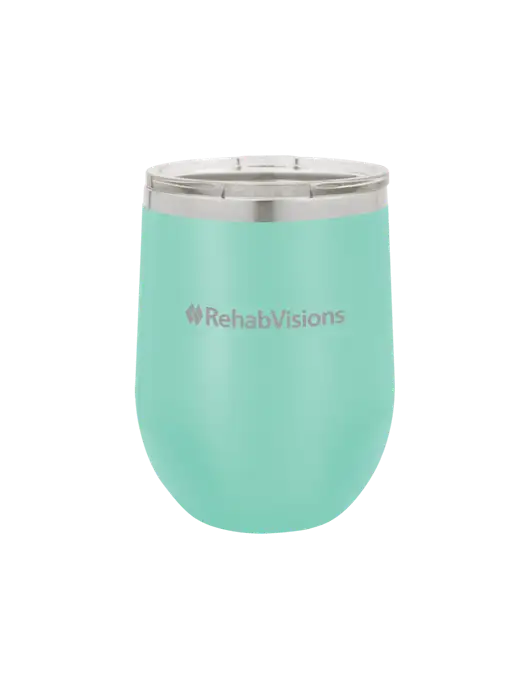 Polar Camel 12 oz Powder Coated Seafoam Vacuum Insulated Stemless Wine Tumbler w/RehabVisions Logo