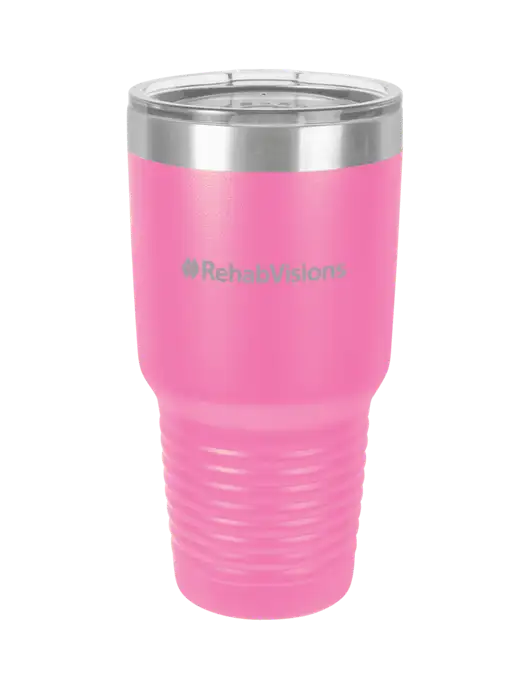 Polar Camel 30 oz Powder Coated Pink Vacuum Insulated Tumbler w/RehabVisions Logo