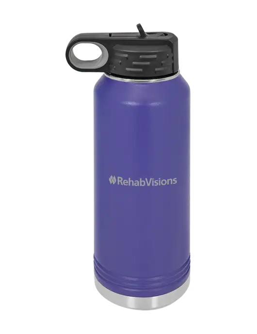Polar Camel 32 oz Powder Coated Purple Vacuum Insulated Water Bottle w/RehabVisions Logo