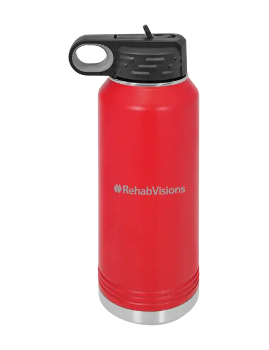 Polar Camel 32 oz Powder Coated Red Vacuum Insulated Water Bottle w/RehabVisions Logo