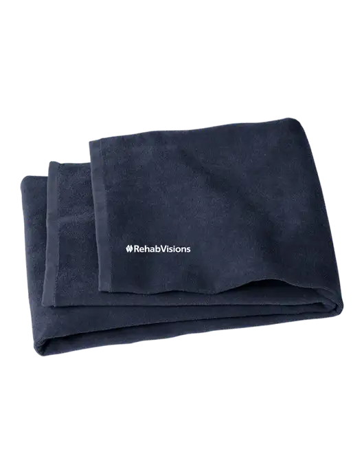 Navy Beach Towel w/RehabVisions Logo