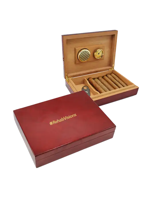 Rosewood Piano Finish Humidor with Hygrometer w/RehabVisions Logo