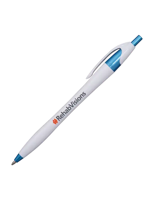 Novella White/Blue Shimmer Pen - Blue Ink w/RehabVisions Logo