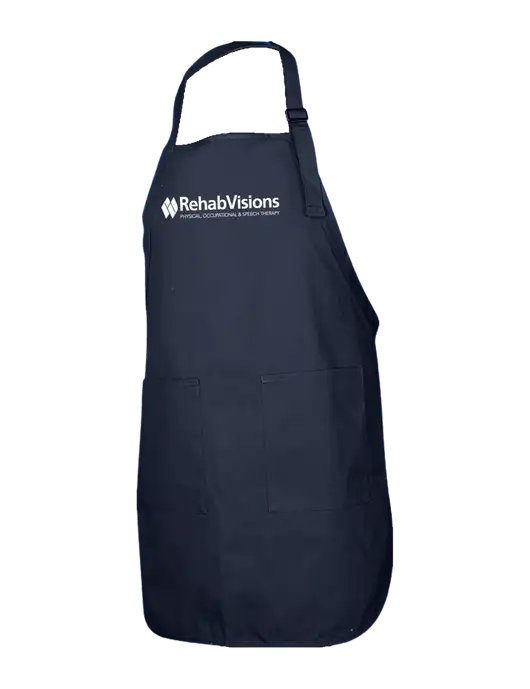 Full-Length Navy Apron With Pockets w/RehabVisions Logo