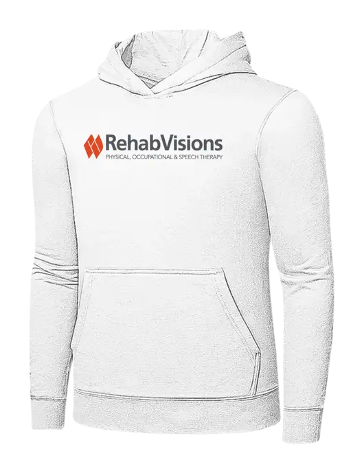 White 7.8 oz Ring Spun Hooded Sweatshirt w/RehabVisions Logo