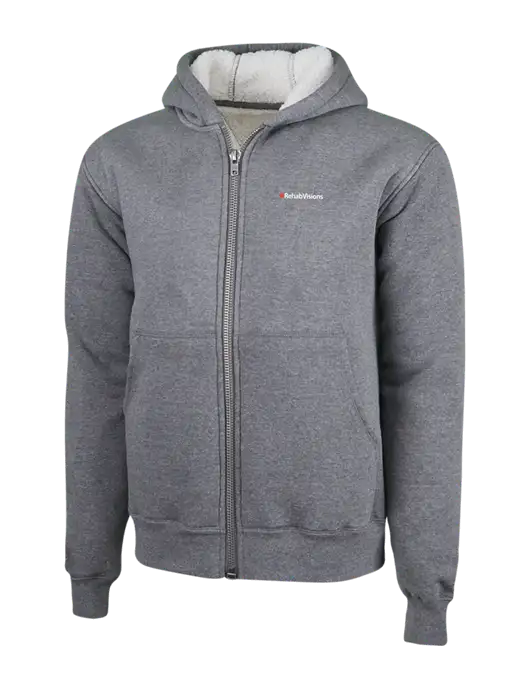 Cornerstone Grey Heather Heavyweight Sherpa Lined Hooded Fleece Jacket w/RehabVisions Logo