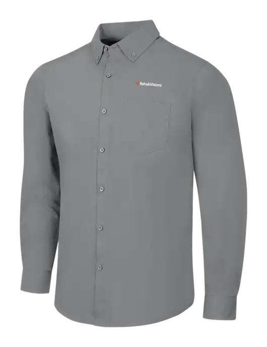 Medium Grey Long Sleeve Carefree Poplin Shirt w/RehabVisions Logo