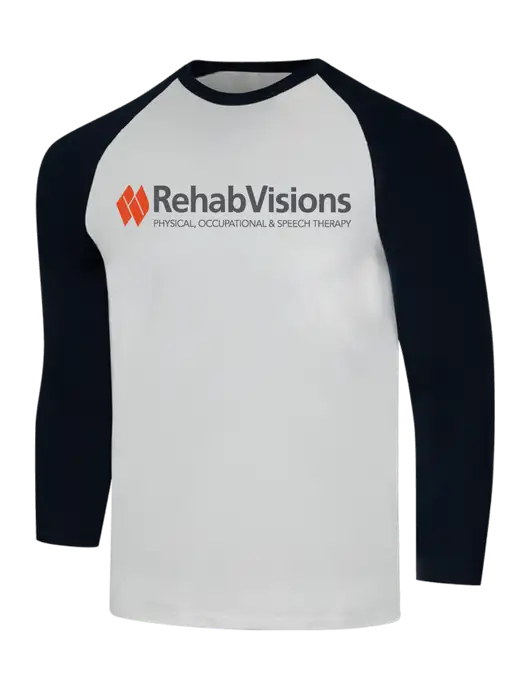 Simply Soft 3/4 Sleeve Black/White Ring Spun Cotton T-Shirt w/RehabVisions Logo