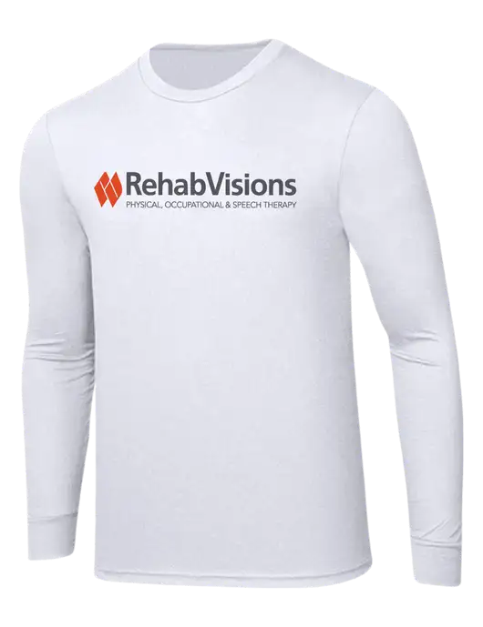 Simply Soft Long Sleeve White 4.5 oz, Poly/Combed Ring Spun Cotton T-Shirt w/RehabVisions Logo