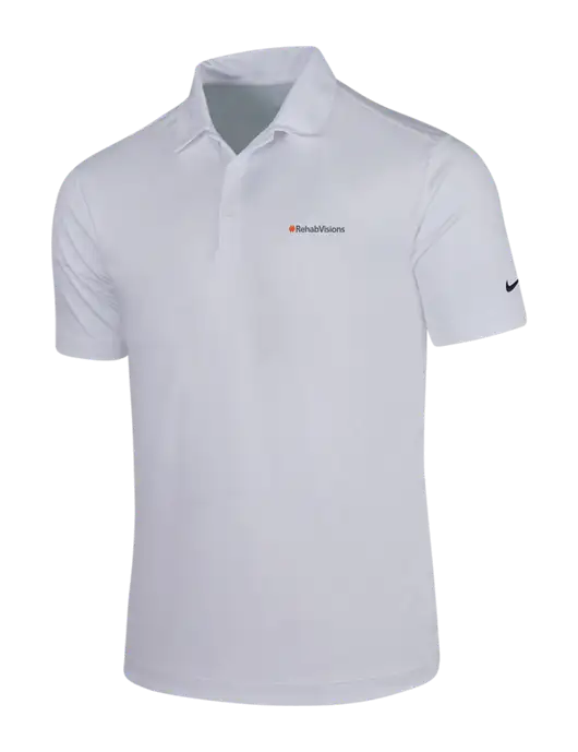 NIKE White Dri-Fit Vertical Mesh Polo w/RehabVisions Logo