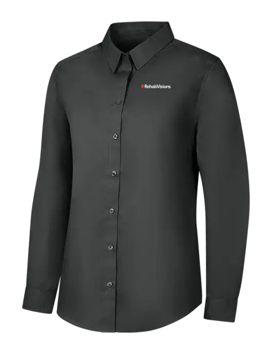 Womens Dark Grey Long Sleeve Carefree Poplin Shirt w/RehabVisions Logo