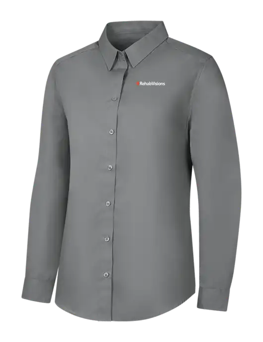 Womens Medium Grey Long Sleeve Carefree Poplin Shirt w/RehabVisions Logo