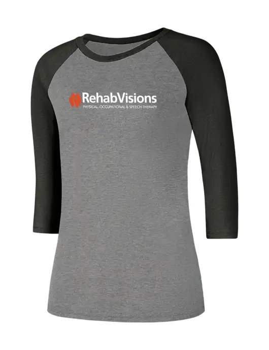 Womens Simply Soft 3/4 Sleeve Black Frost/Grey Frost Ring Spun Cotton T-Shirt w/RehabVisions Logo