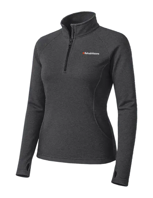 Dark Grey Heather Womens Sport Wick Stretch 1/4 Zip Pullover w/RehabVisions Logo