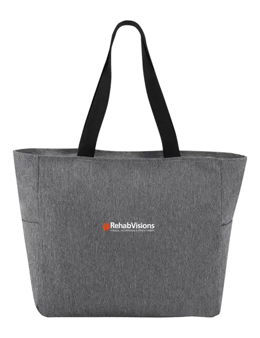 Everyday Heather Grey Zip Tote  w/RehabVisions Logo