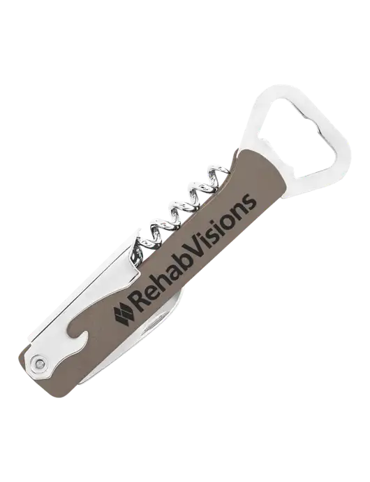 Grey Leatherette Wine Bottle Opener w/RehabVisions Logo