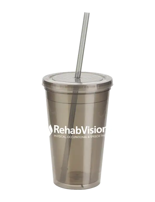 Sorrento Medium Grey 16 oz Tumbler with Lid & Straw w/RehabVisions Logo