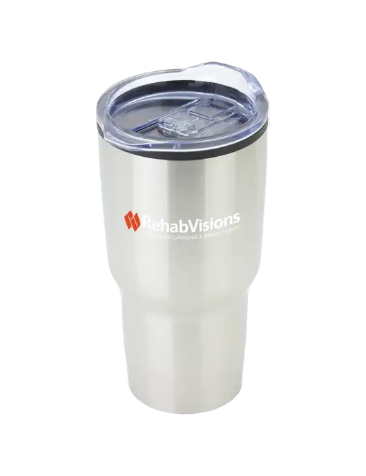Odyssey Silver 30 oz Travel Tumbler w/RehabVisions Logo