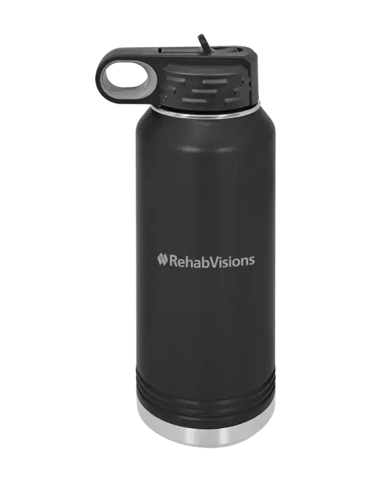 Polar Camel 32 oz Powder Coated Black Vacuum Insulated Water Bottle w/RehabVisions Logo