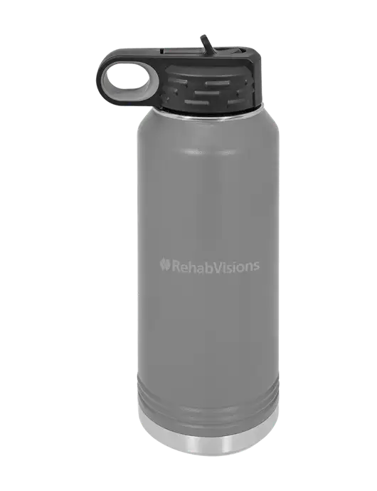 Polar Camel 32 oz Powder Coated Grey Vacuum Insulated Water Bottle w/RehabVisions Logo