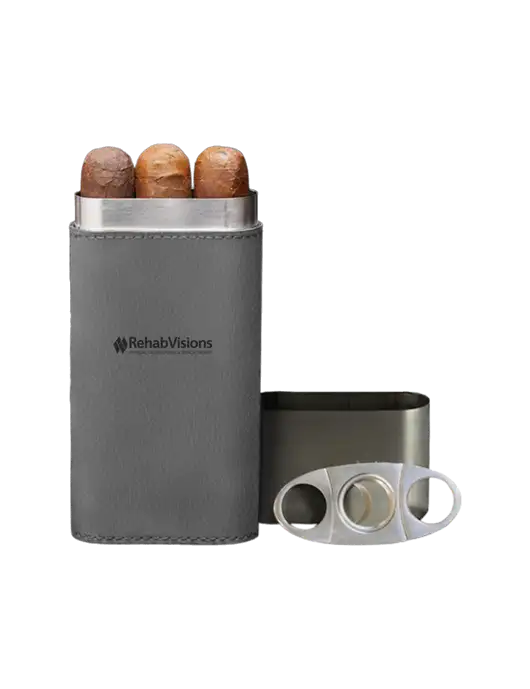 Grey Leatherette Cigar Case with Cutter w/RehabVisions Logo