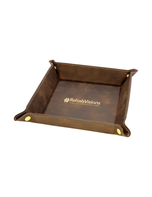 Rustic Leatherette Valet Tray, 6 x 6 w/RehabVisions Logo