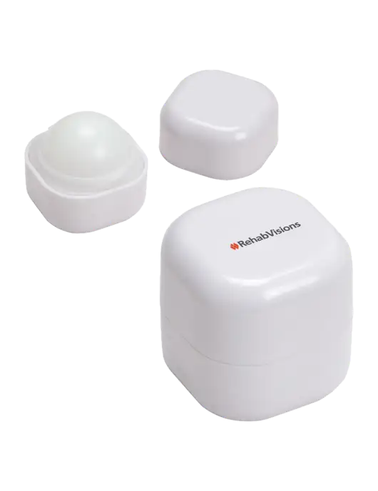 White Chap Cube Vanilla Lip Balm w/RehabVisions Logo
