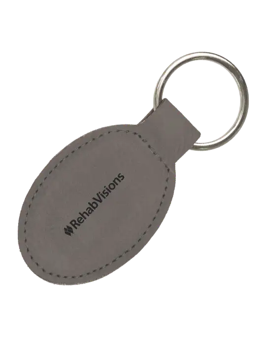 Grey Leatherette Oval Keychain w/RehabVisions Logo