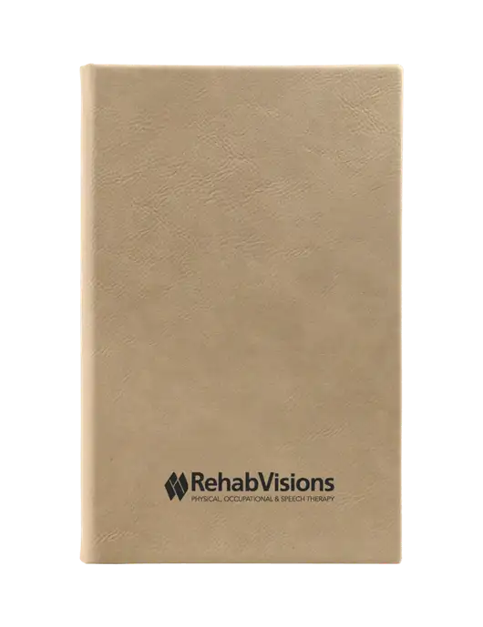 Tan Leatherette 5.25 x 8.25 Journal w/RehabVisions Logo