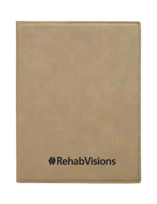 Tan Leatherette 7 x 9 Portfolio with Notepad w/RehabVisions Logo