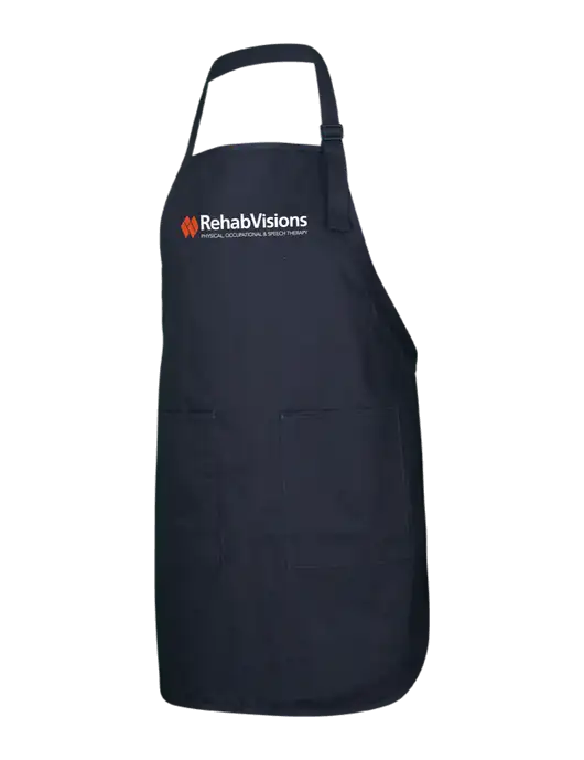 Full-Length Black Apron With Pockets w/RehabVisions Logo