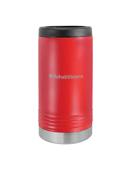 Polar Camel Powder Coated Red Vacuum Insulated Slim Beverage Holder w/RehabVisions Logo